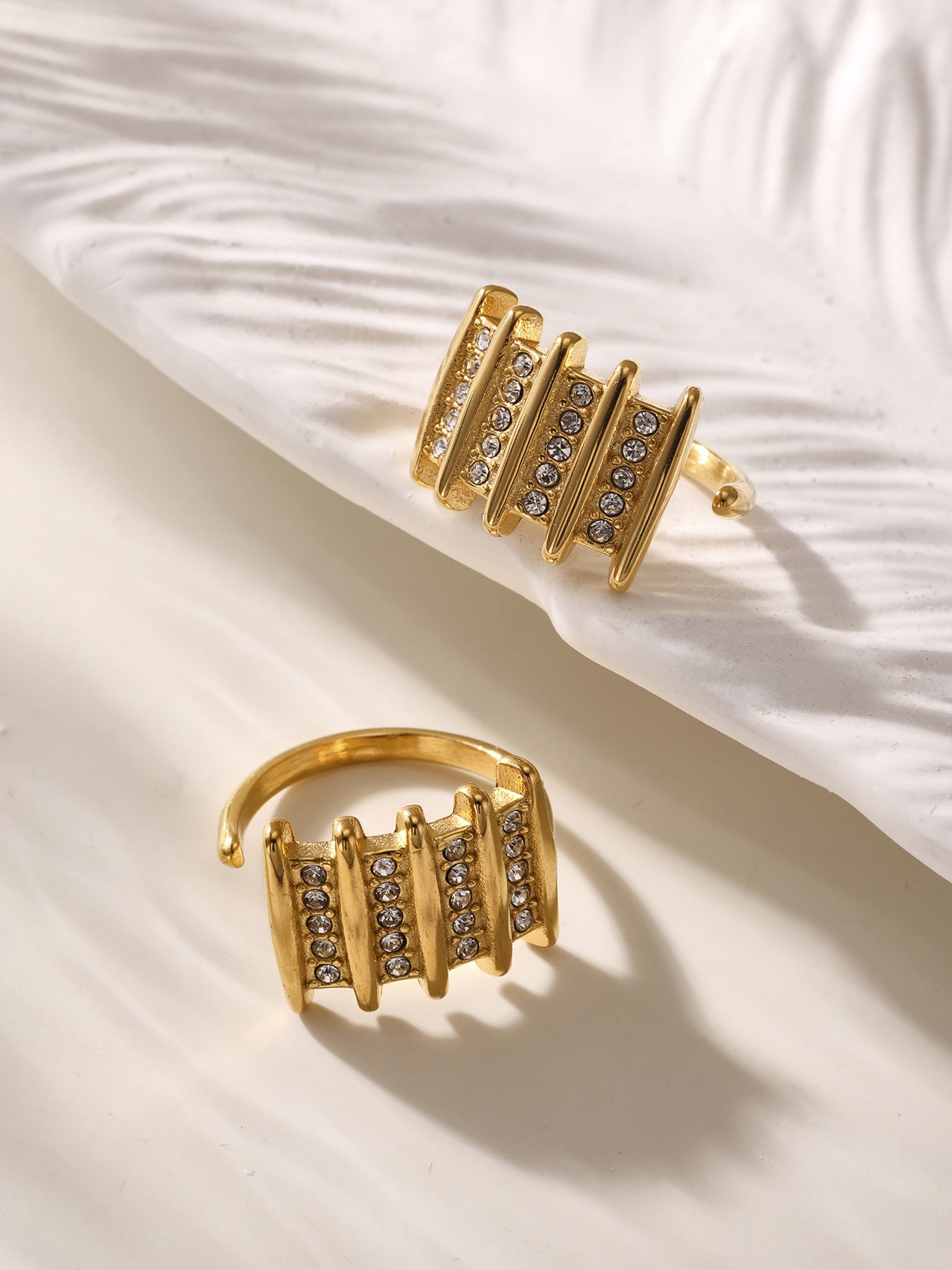 Planderful Mens Zircon Ring Open Square Stainless 18K Gold