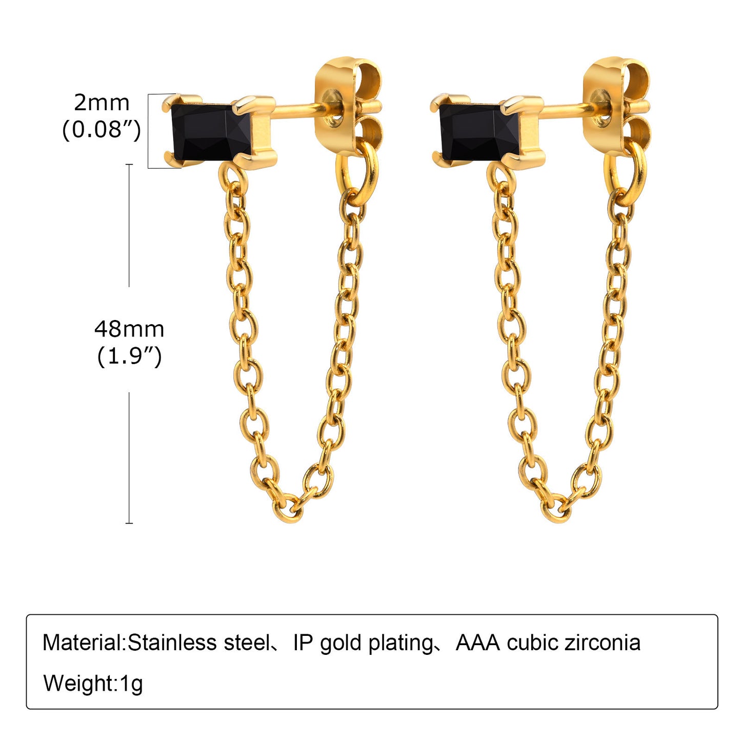Europe America Stainless Steel Flat Cross Chain Earrings Gold