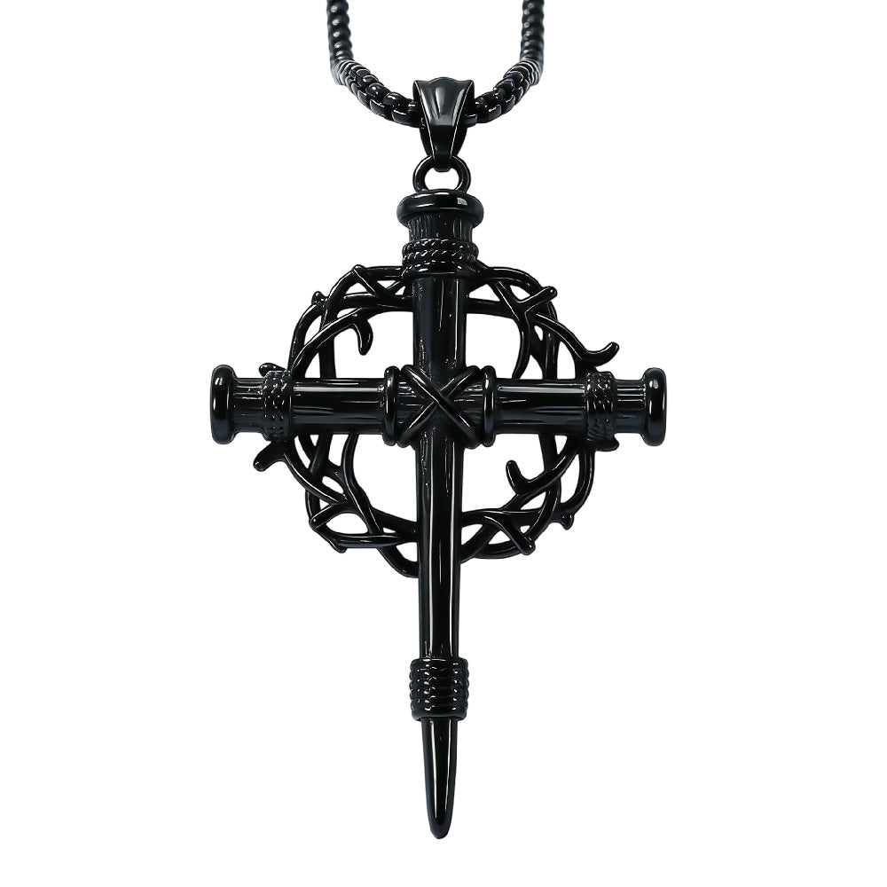 Stainless Steel Cross Pendant For Men And Women Planderful Retro Gothic Thorn Garland Statement Jewelry