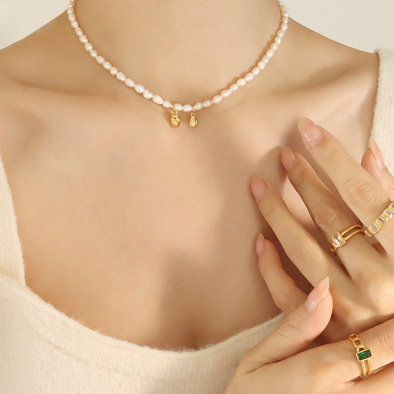 Lotus Flower Antique Style Pendant Necklace with Freshwater Pearls