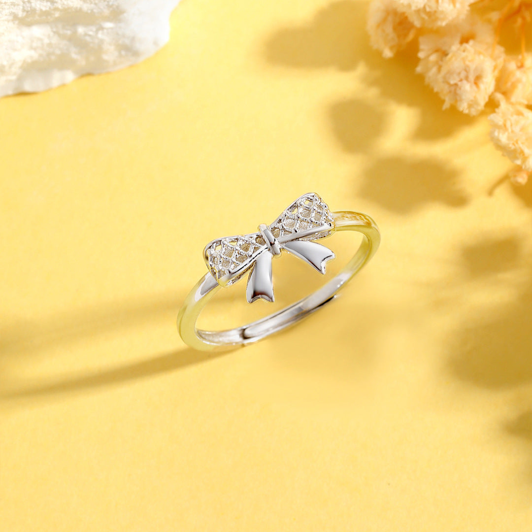 Planderful Everyday Genie S925 Sterling Silver Bow Hollow Ring – Light Luxury for Women