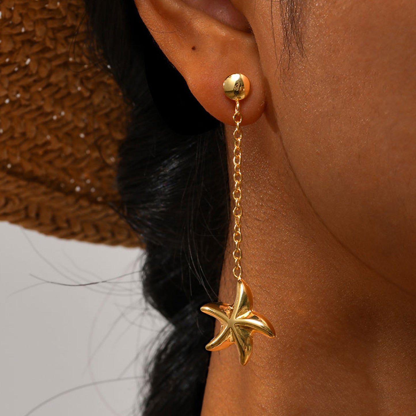 Jewelry Stainless Steel Starfish Fringed Earrings Gold Ladies