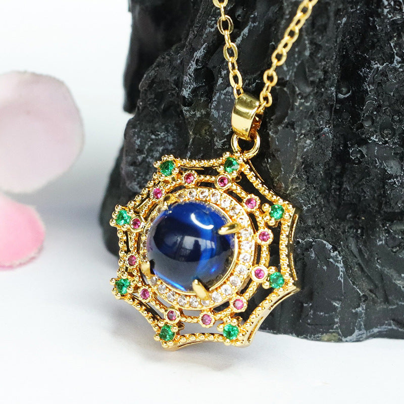 Lab-Grown Blue Spinel Dreamcatcher Pendant — No Chain