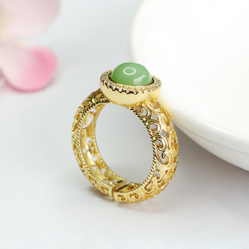 Elegant Jasper Jade Ring Embellished with Hollow Ruyi Pattern
