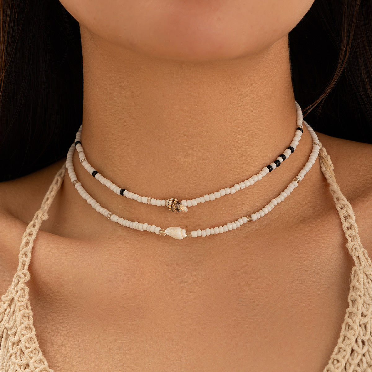 Planderful Vienna Verve Geometric Collarbone Necklace Personal Color Mixing Beaded Conch Set For Women