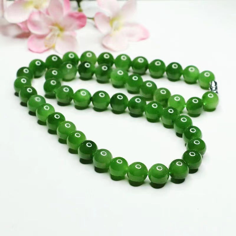 Natural Hotan Jade Necklace Green Jade Bead Chain Necklace Jade Jade Jewelry