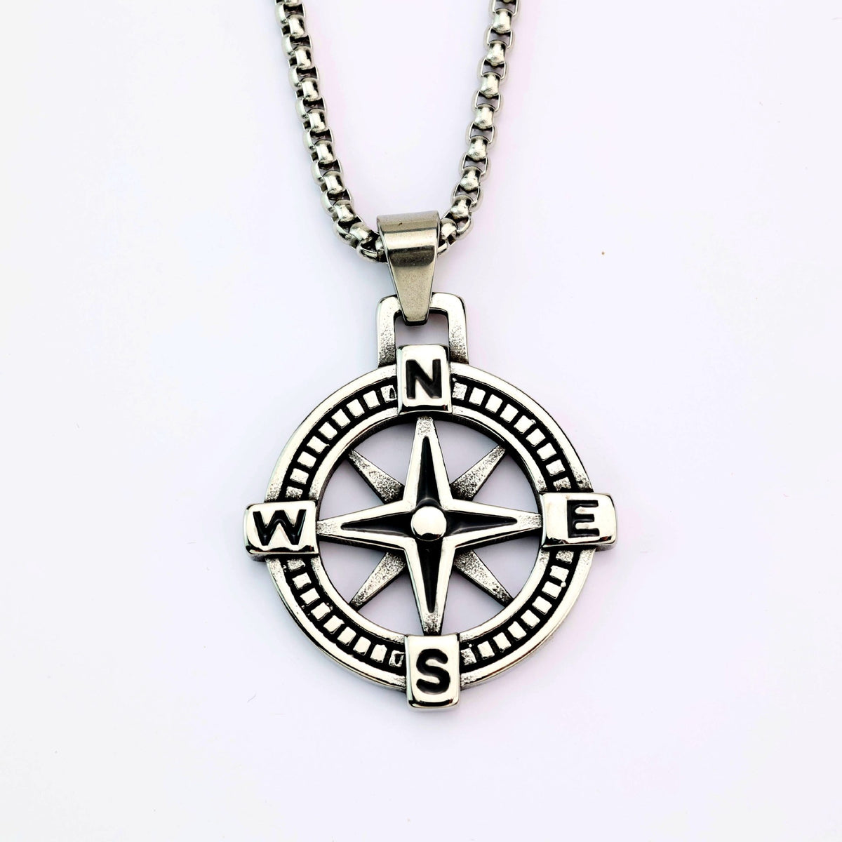 Vintage Compass Stainless Steel Men's Pendant Necklace