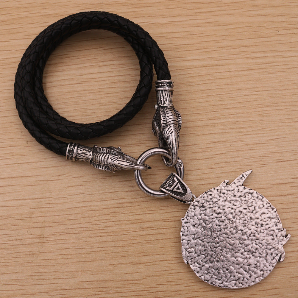 Viking Crow Wolf Head Necklace - Norse Legacy Men's Jewelry