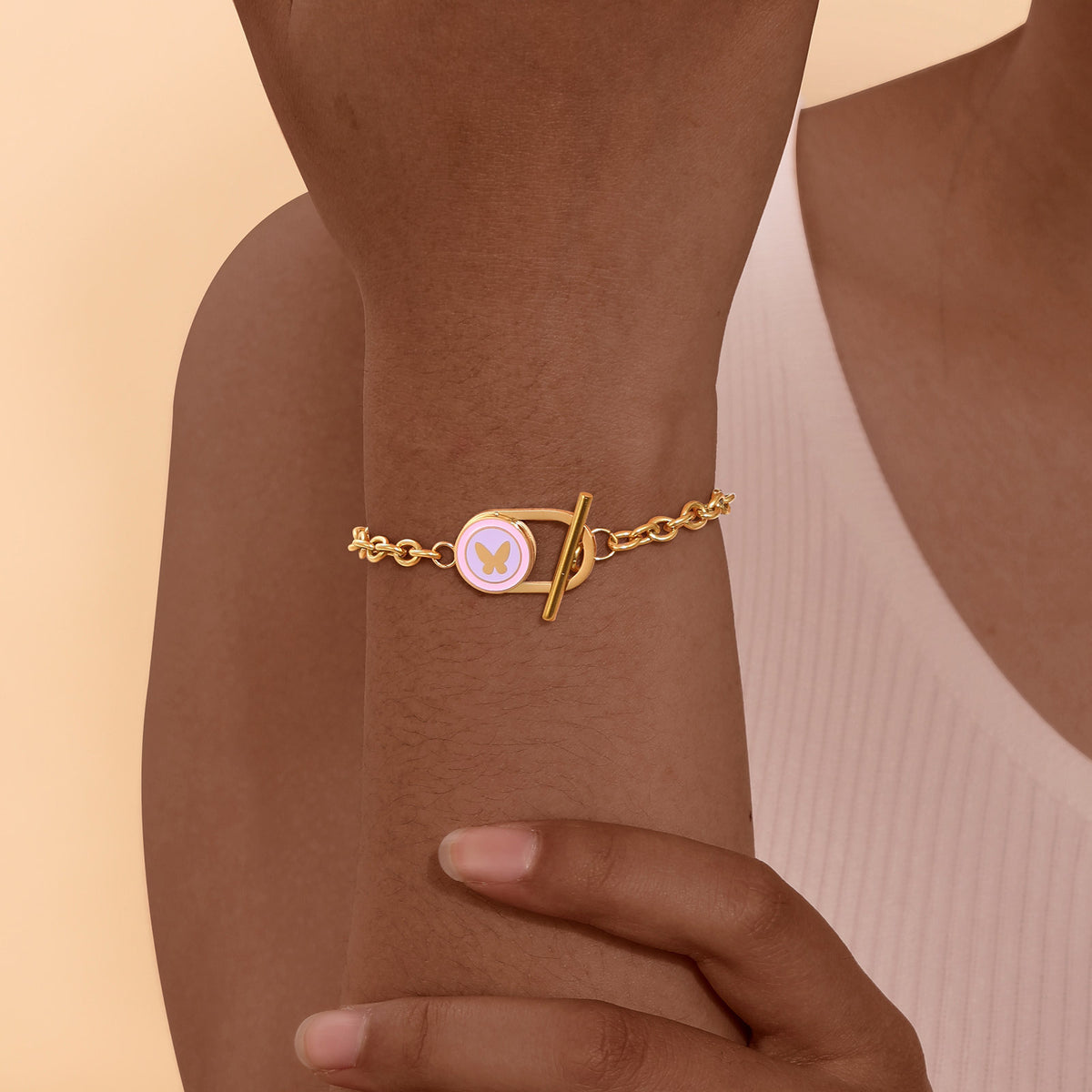 Bracelet Stainless Steel Heart-Shaped Hollow Oval Ot Buckle Women