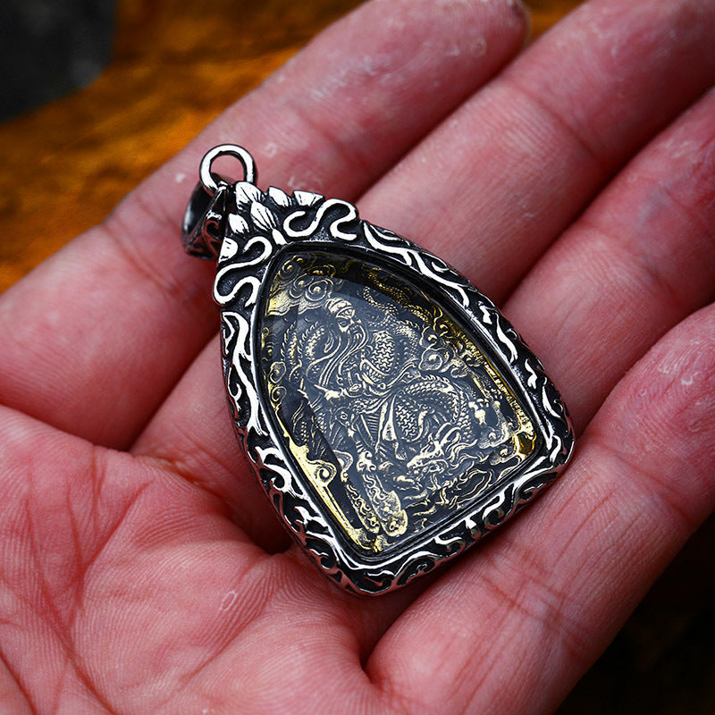 Retro Chinese-Inspired Titanium Steel Men's Pendant Tag for Wholesale Trade