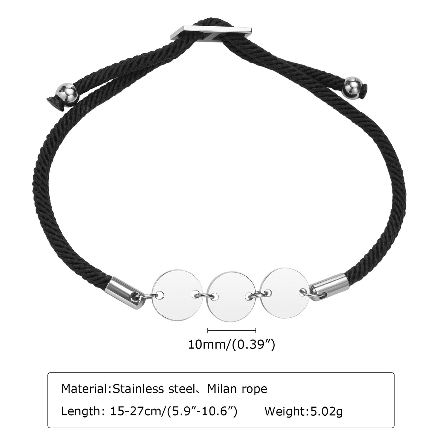 Personalized Hand Rope Stainless Steel Adjustable Bracelet