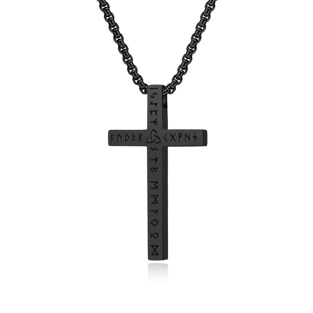 Nordic Viking Luhn Text Cross Necklace for Men in Steel