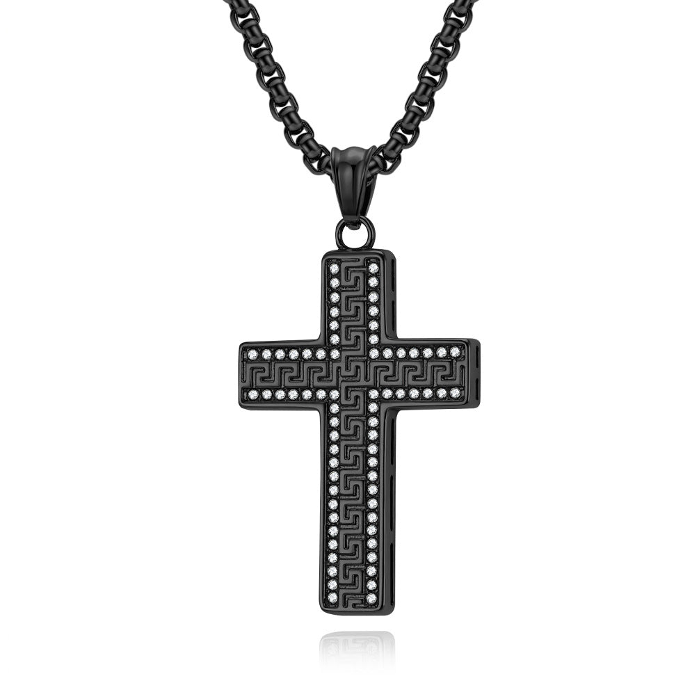 Titanium Steel Cross Necklace For Men By Planderful Featuring Zircon Great Wall Pattern Hip Hop Style