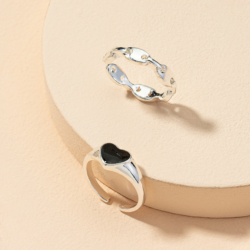 Wholesale Love Chain Ring Set with Open Heart Design - Vienna Verve Collection