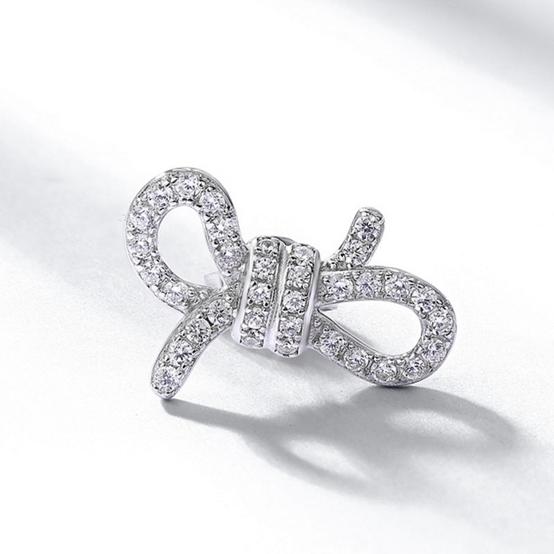 S925 Sterling Silver Zircon Bow Stud Earrings