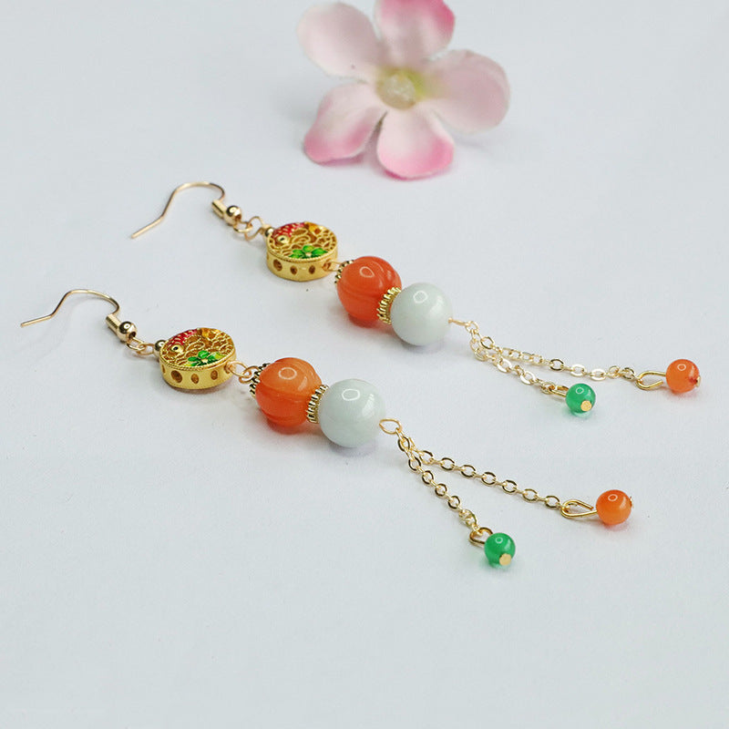 Jade Pumpkin Bead Earrings with Sterling Silver Earhooks from Fortune's Favor Collection