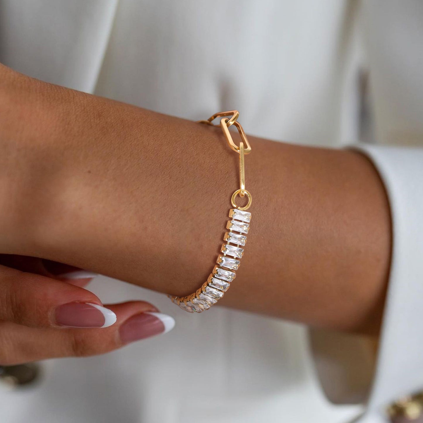 Stainless Steel European American Zircon Cross Chain Bracelet Gold