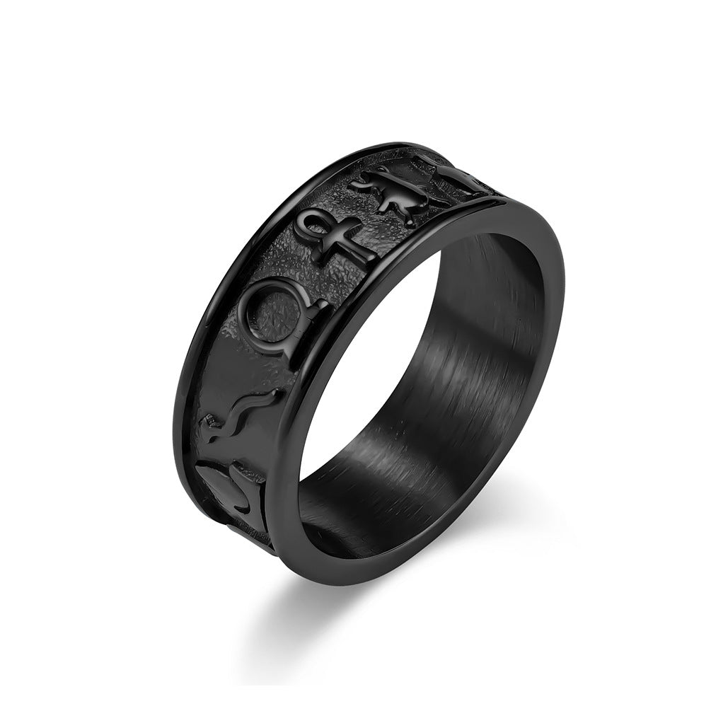 Planderful Egyptian Anka Symbol Ring For Men Retro Titanium Steel Feather Lucky Jewelry