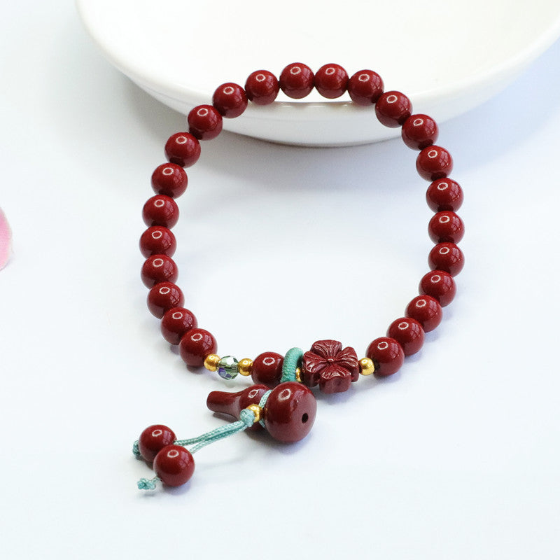 Purple Gold Sand Peach Blossom Gourd Tassel Sterling Silver Bracelet