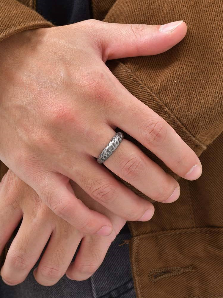 Karst Ring Stainless Steel Irregular Depression Silver