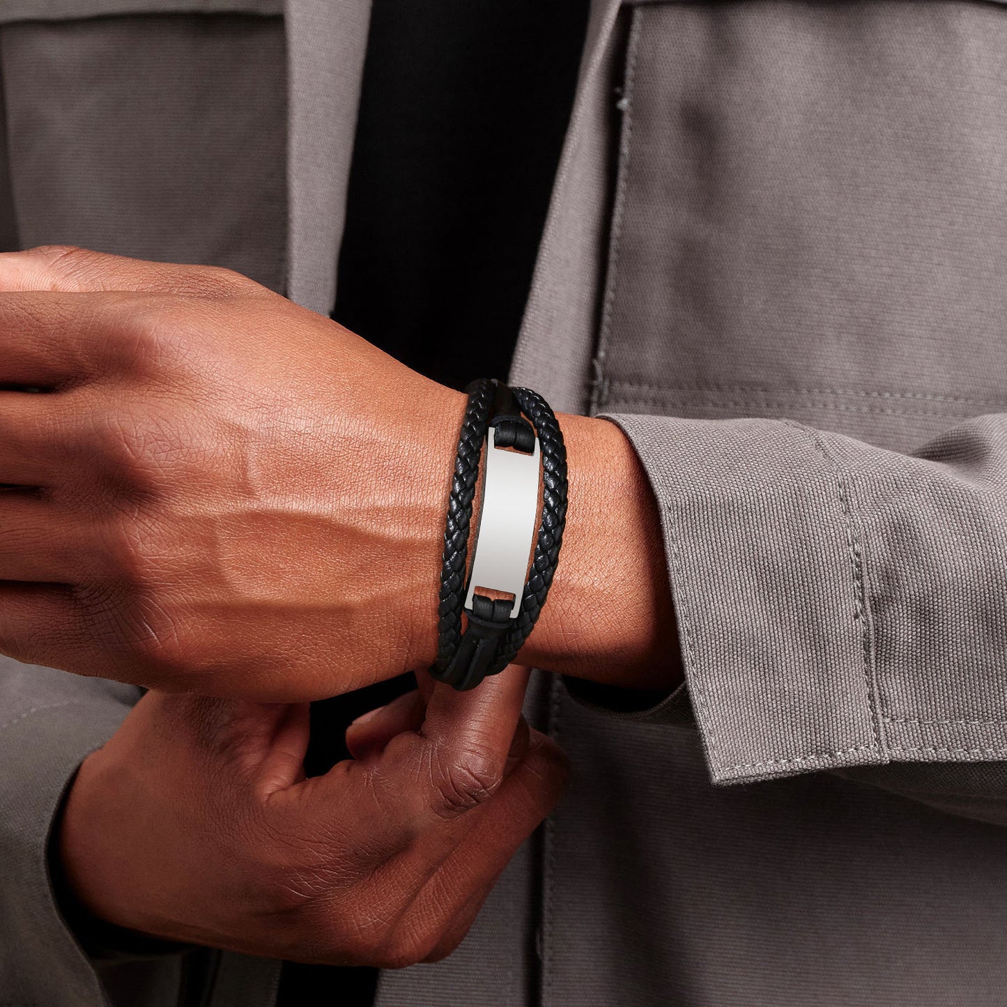 Stainless Steel Men's Simple Leather Bracelet for Men