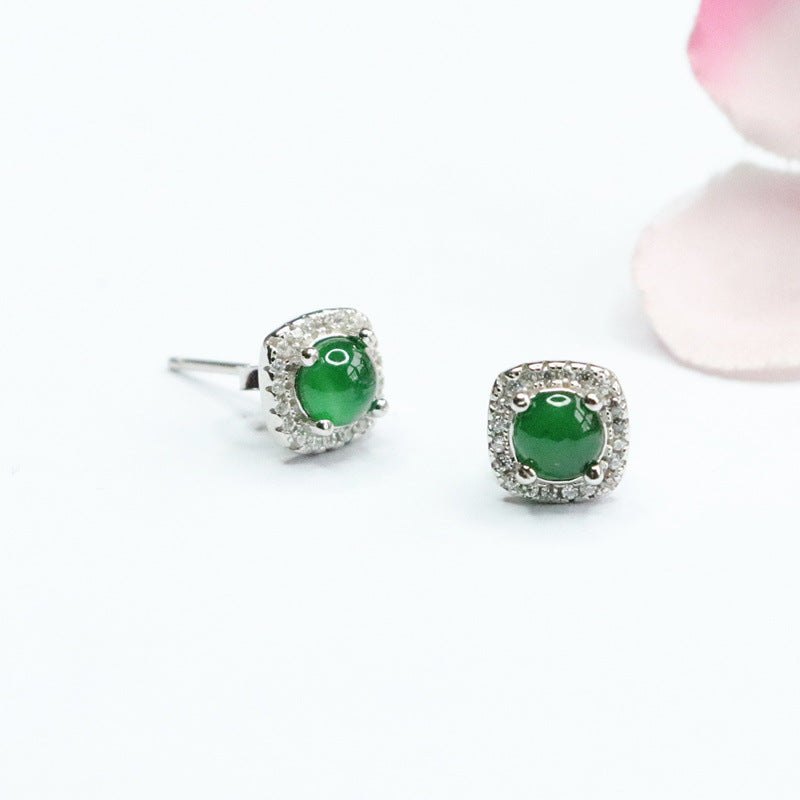 Icy Green Jadeite 925 Silver Stud Earrings