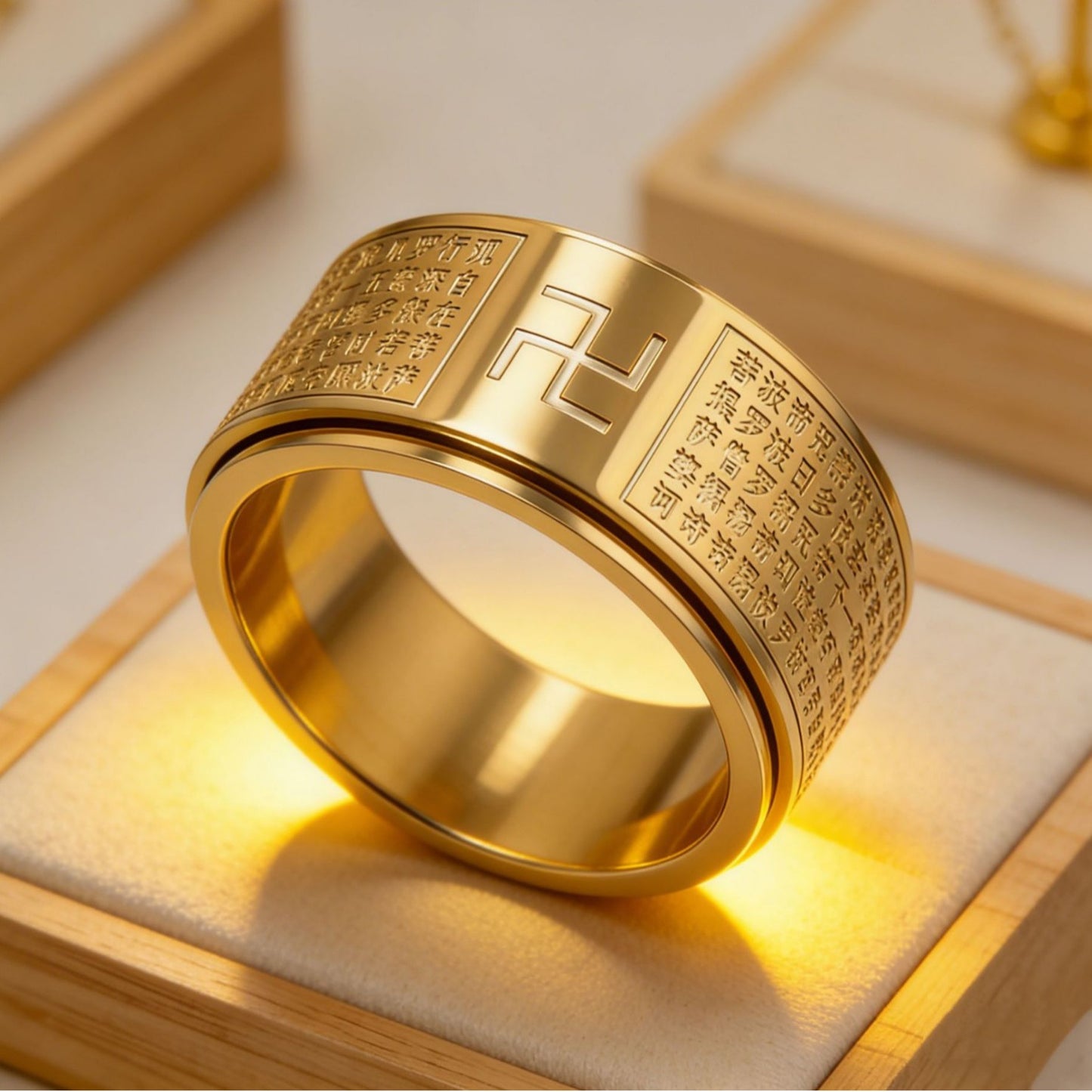 Planderful Stainless Steel Ring For Men Unisex Protective Buddha Charm Durable Statement Ring