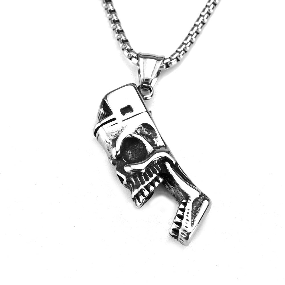 Vintage Stainless Steel Men's Pendant Personalized Punk Skull Lighter Necklace