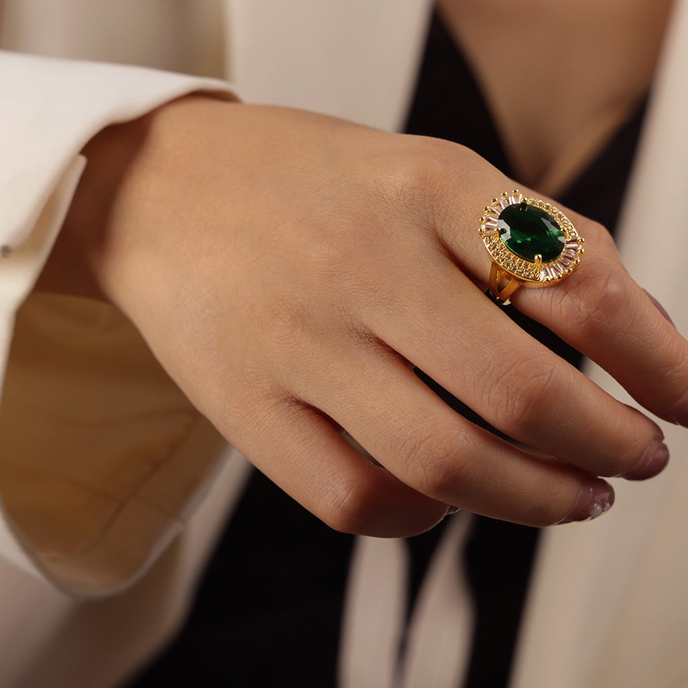 Courtly Chic Oval Zircon Copper Ring - Luxe Women's Jewelry