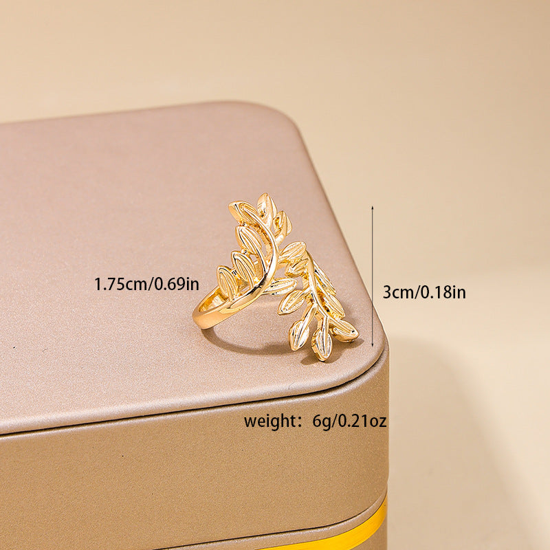 European Elegant Metal Leaf and Wheat Ear Women's Rings - Vienna Verve Collection