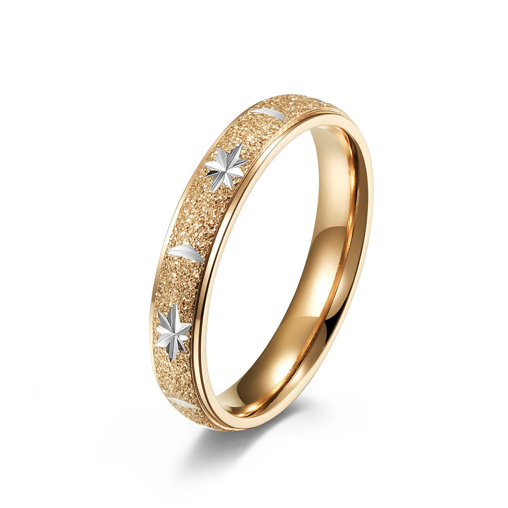 Scrub Engraving Star Moon Stainless Steel Unisex Ring