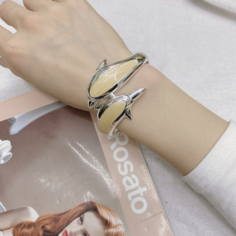 Sleek Silver Dolphin Cloisonne Bangle with Vienna Verve Design