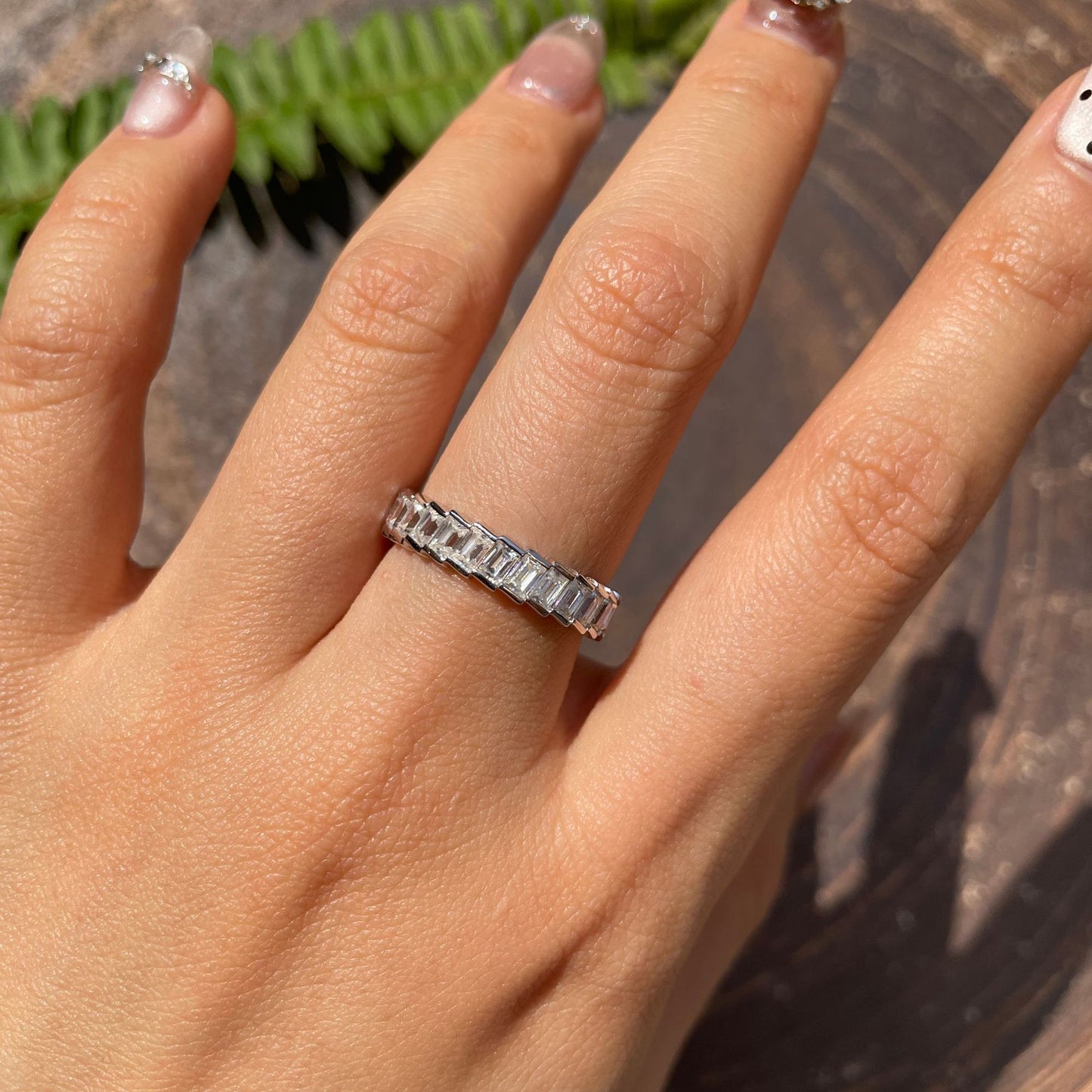 Planderful Moissanite Eternity Ring S925 Silver 2x3mm Rectangular Stones For Her Gift Idea