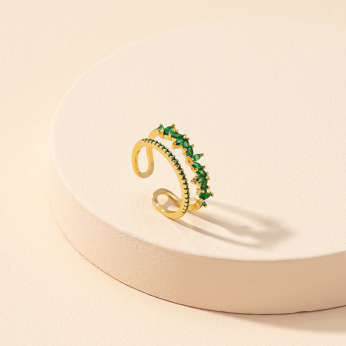 European and American Green Zirconium Copper Ring for Women's Handwear