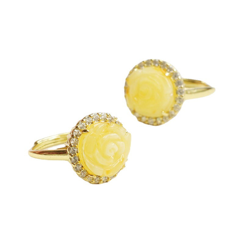 Golden Amber Blossom Ring, Women's Jewelry
