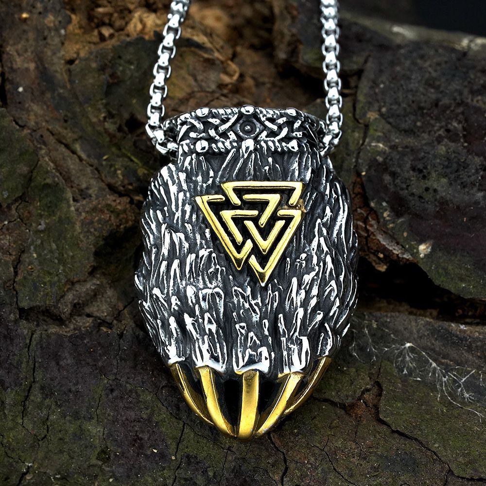 European And American Jewelry Titanium Steel Pendant Men's Stainless Steel Necklace Viking Triangle Logo Bear Claws