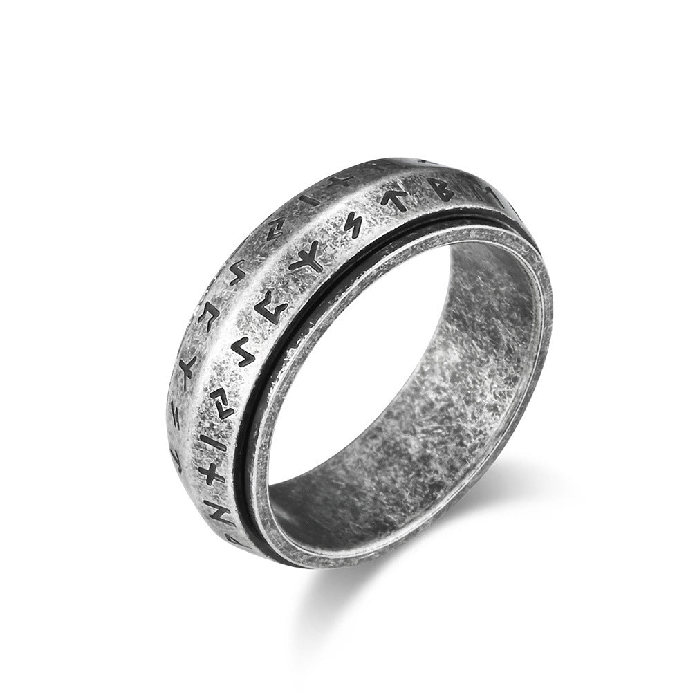 Planderful Nordic Viking Text Rotating Ring For Men Anxiety Relief Titanium Steel Jewelry