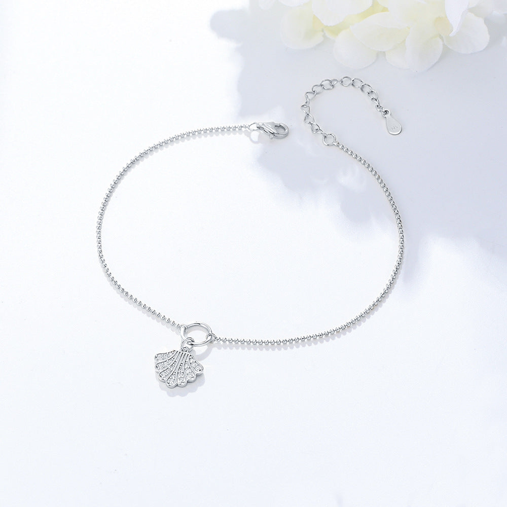 Summer Beach Zircon Shell Pendant Anklet Sterling Silver Bohemian Foot Decoration Bracelet