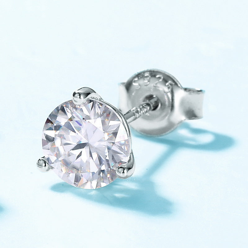 S925 Sterling Silver Gold-Plated Moissanite Round 6.5 × 6.5 mm Stud Earrings