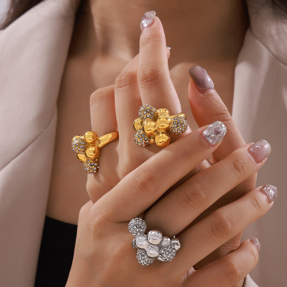 Luxurious Titanium Steel Ring with Zircon Accent - Elegant Everyday Genie Collection Piece