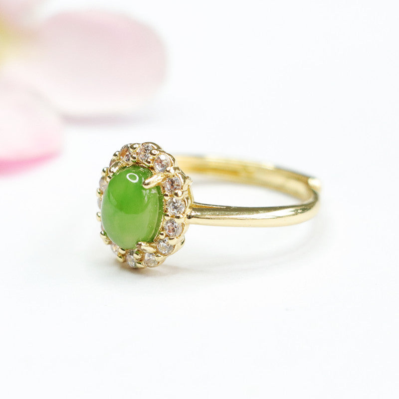 Natural Jade Jasper Ring with Zircon Accents