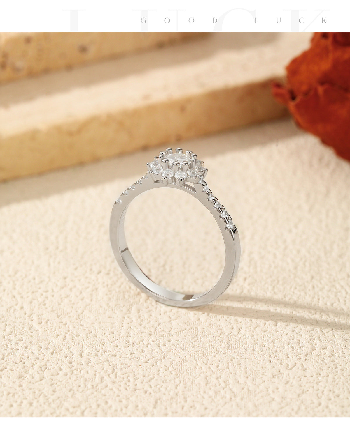 S925 Sterling Silver Moissanite Halo Ring