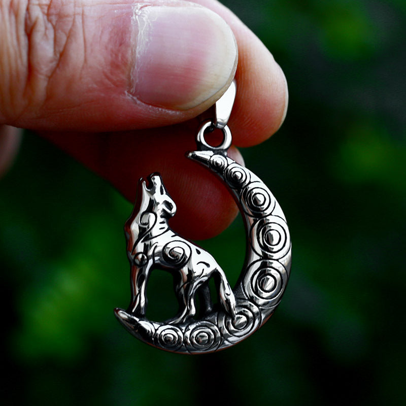 Stainless Steel Moon Wolf Pendant for Men - Cross-Border Titanium Steel Animal Jewelry Wholesale