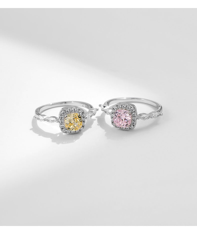 Sterling Silver Crystal and Zircon Light Pink and Yellow Ring for Women