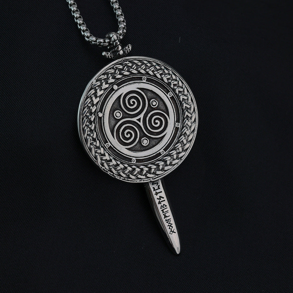 European and American Jewelry Wholesale Titanium Steel Pendant Men's Stainless Steel Necklace Retro Viking Shield Sword