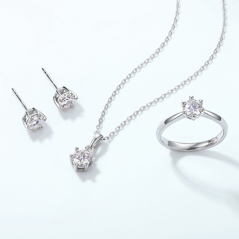 S925 Sterling Silver Moissanite Six-Prong Stud Earrings