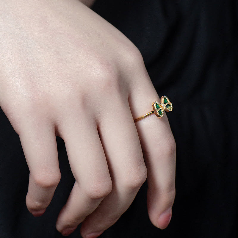 Zircon Malachite Bowknot Sterling Silver Ring