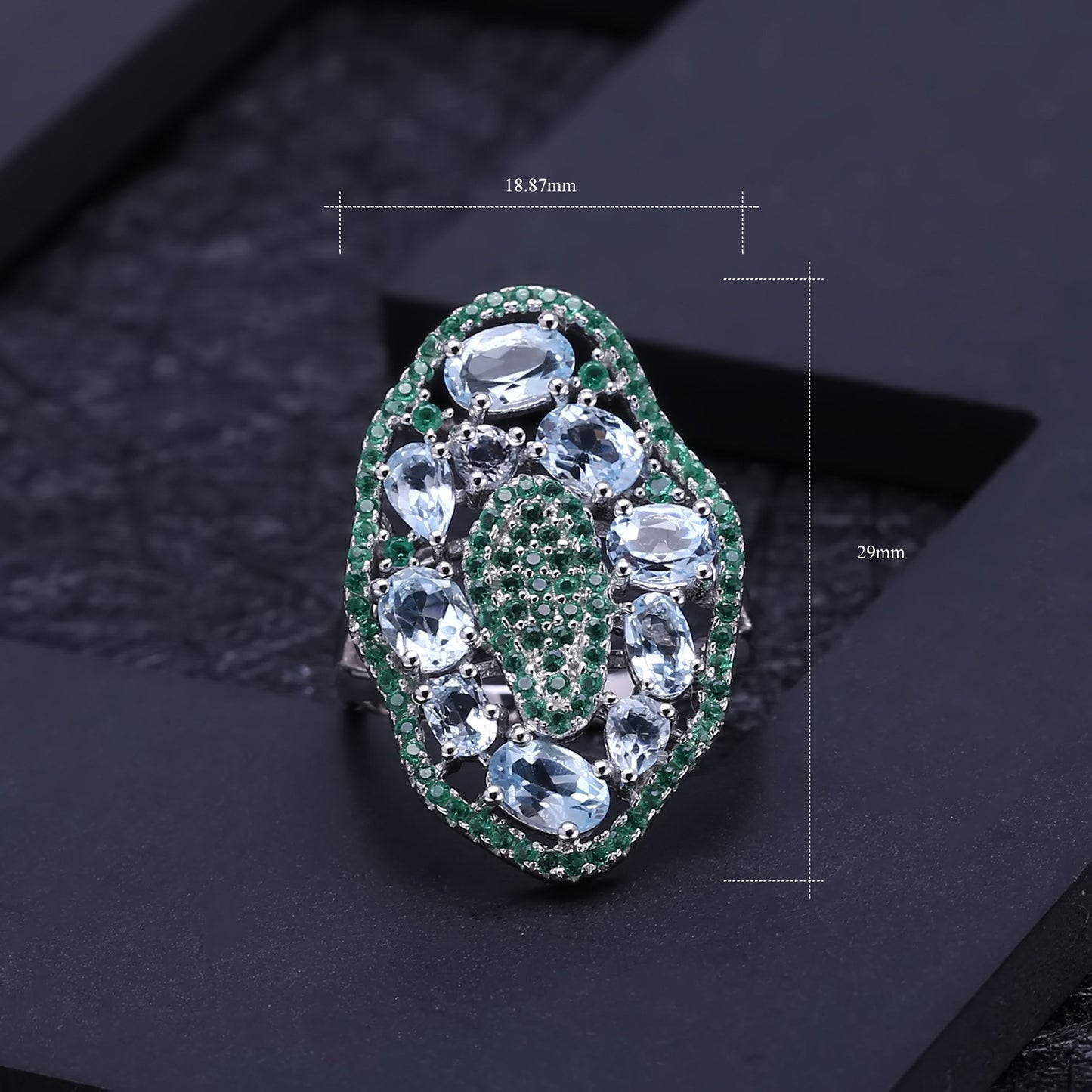 Lotus Leaf Shape Design Natural Blue Topaz Silver Ring