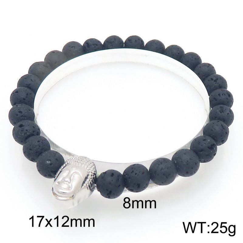 Planderful Volcanic Stone Beaded Bracelet For Men Buddha