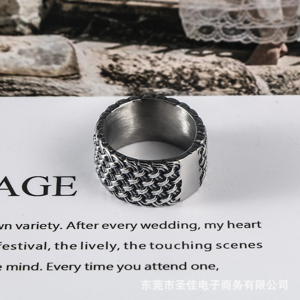 European Retro Interwoven Titanium Ring for Men Punk Style